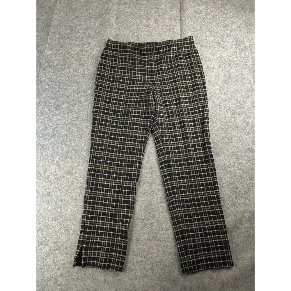J. Jill Women's M Ponte Knit Pull-On Slim Leg Black Plaid Pants Preppy Career